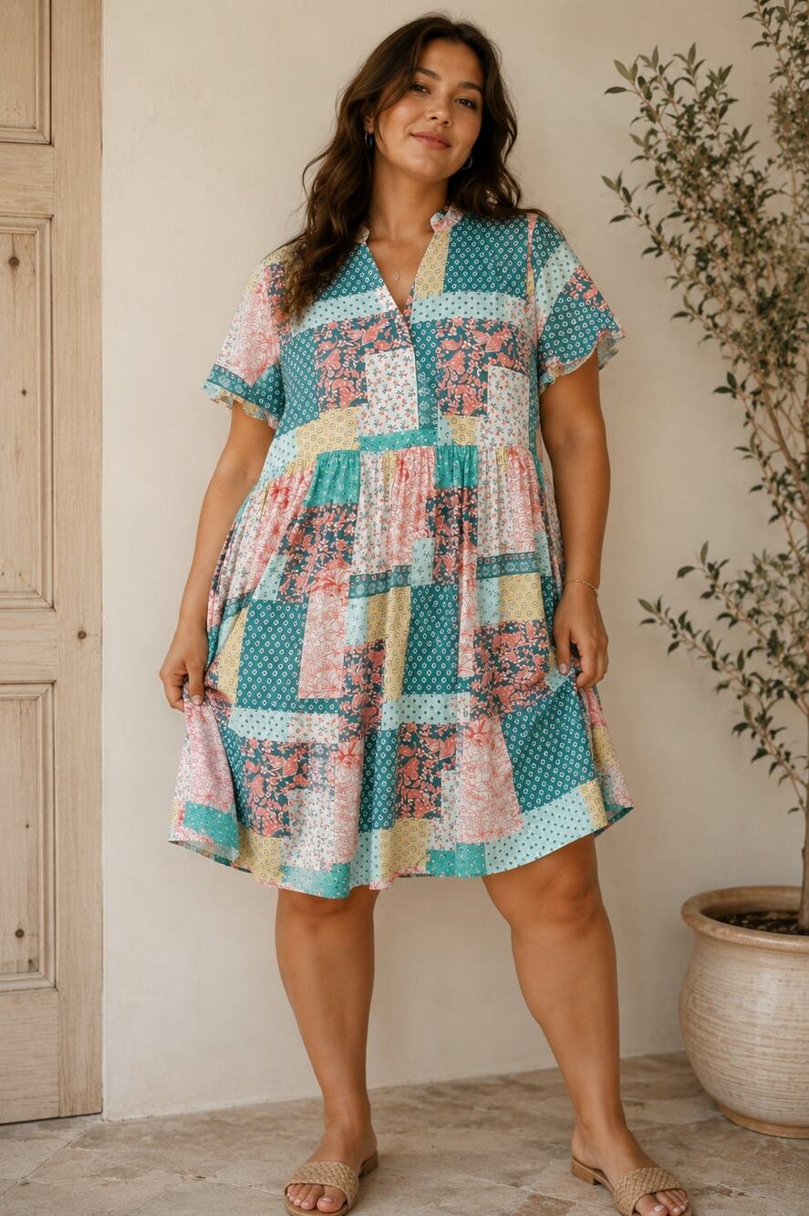 NWT Simply Southern Athena Patchwork Floral Dress L Boho Cottagecore Prarie